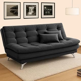 Sleepify Agel 3 Seater Fabric Sofa Cum Bed Set with 2 Cushions, Best Fit for Indian Homes, Living Rooms, Offices with (Dark Grey)