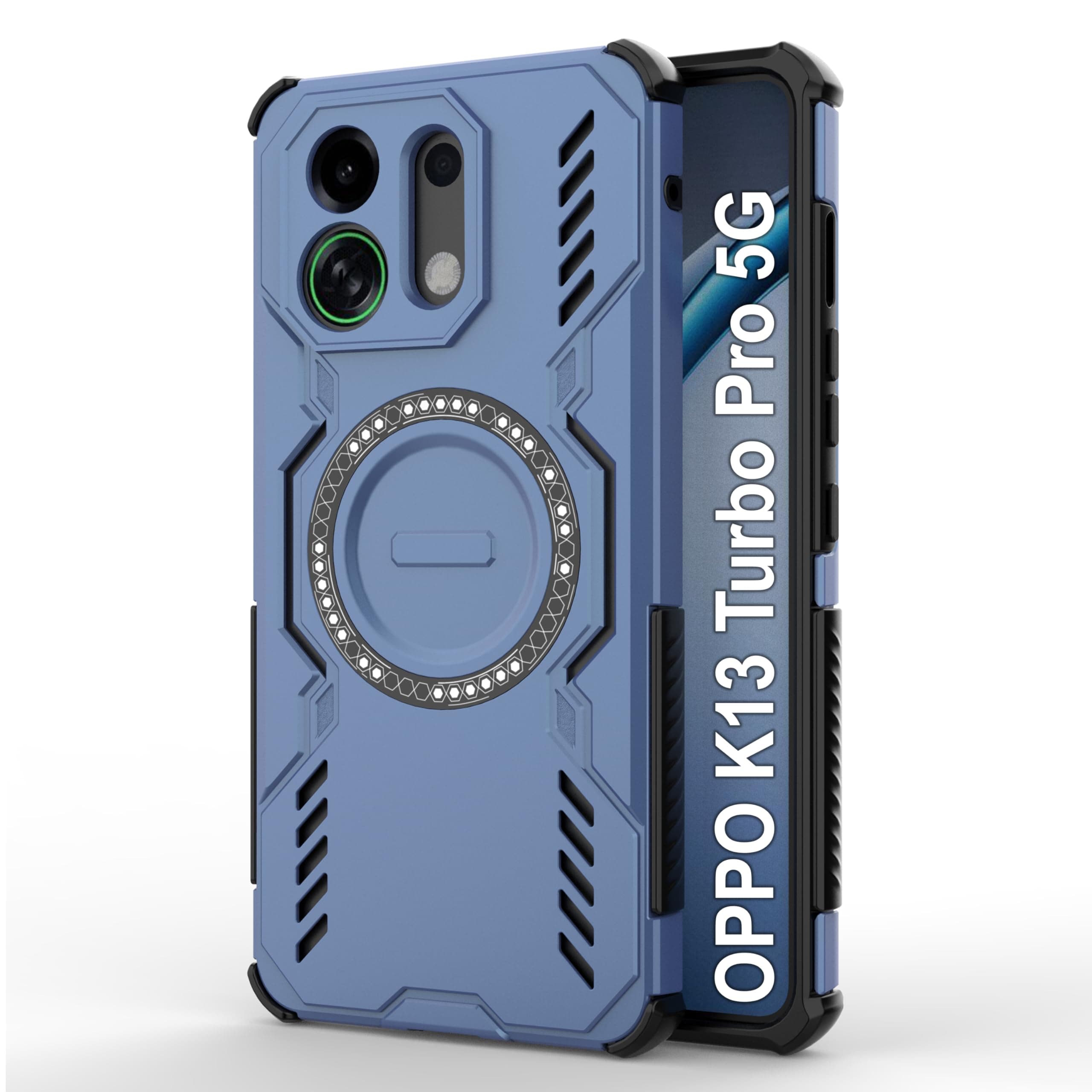 amazon basics Back Case Cover for Oppo K13 Turbo Pro 5G | Magnetic Case with Built-in Metal Ring | Supports MagSafe Charger, Wallet & Car Mount | Shockproof Hybrid PC + TPU | Blue