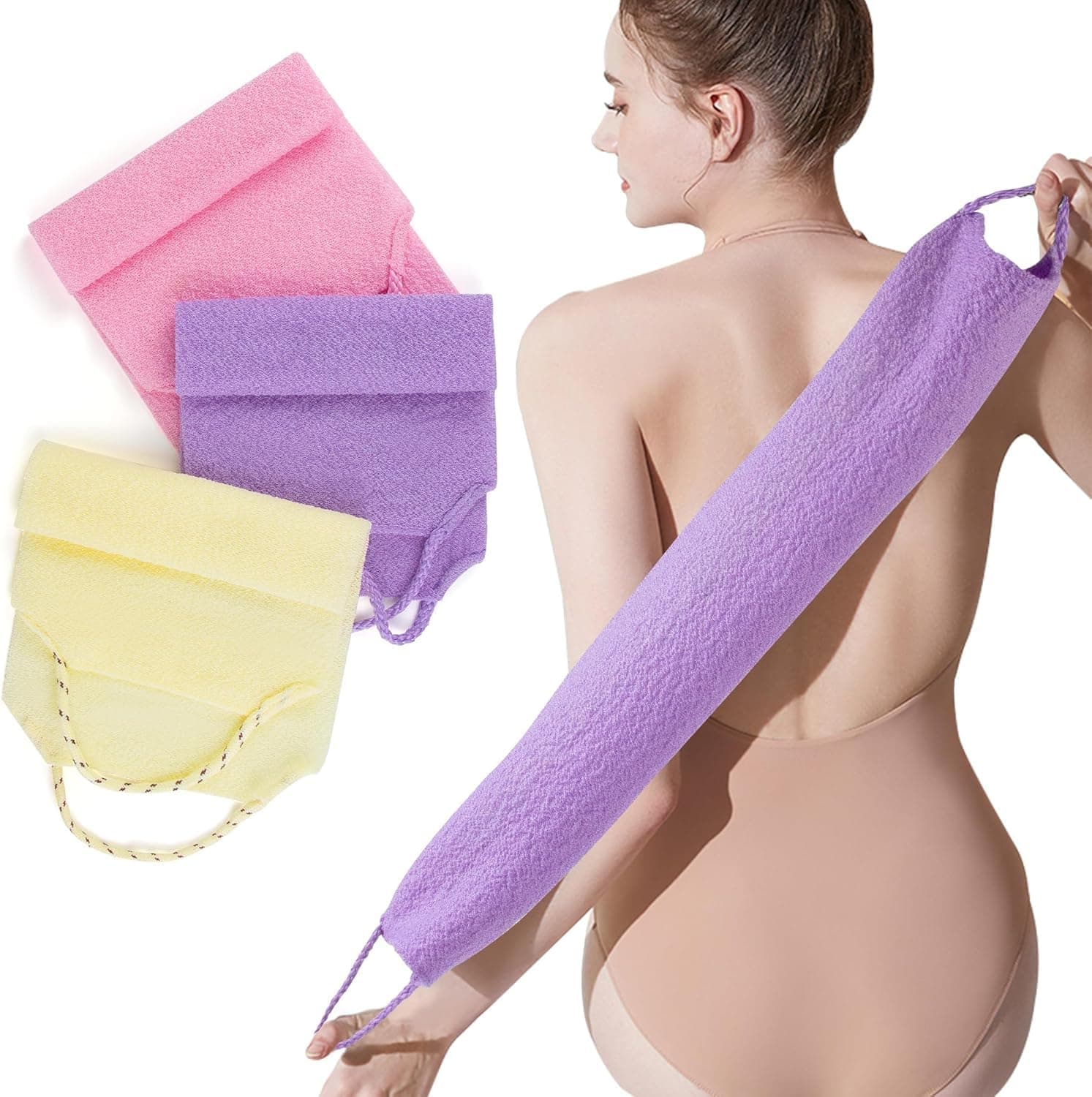 ZPCCOT Exfoliating Back Scrubber with Handles (2 Pack) | Double-Sided Nylon Bath Back Washer & Body Exfoliator | Stretchable Shower Scrub Towel for Deep Cleansing & Smooth Skin