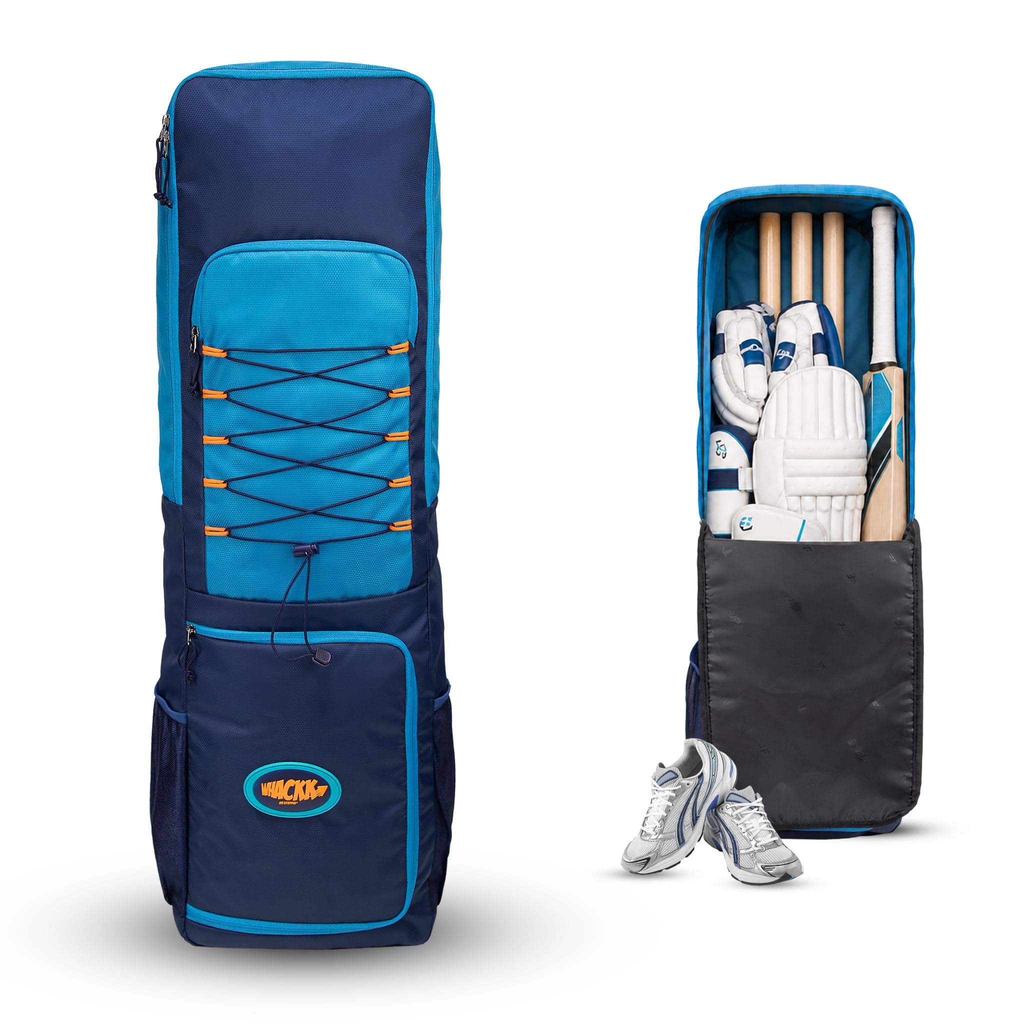 WHACKK Cricket Bag| Spacious Capacity|Lightweight|Dual Bottle Holders|Front Pockets for Easy Organization|Durable Cricket Kit Bag (Blue Navy)