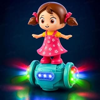 Zest 4 Toyz Musical Dancing Girl Doll Activity Play Center Toy 360 Degree Rotating with Flashing Lights and Bump n Go Action Toys for Kids (Pack of 1) Pink