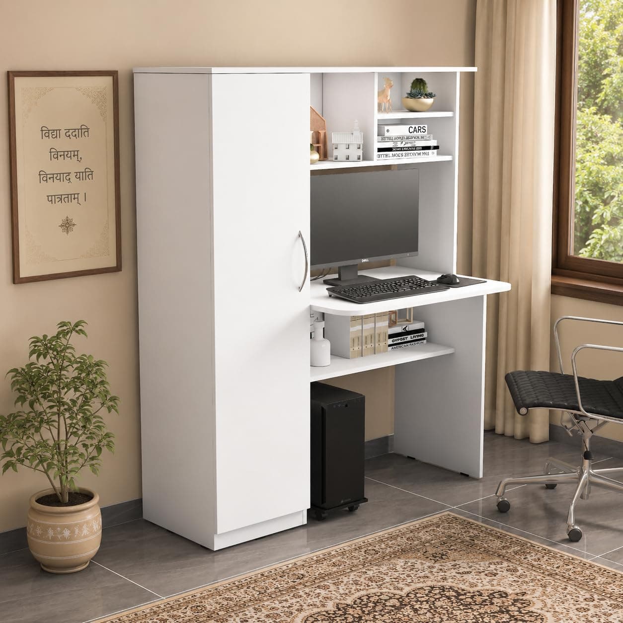 Studio Kook Engineered Wood Study | Computer Table with Storage (MatteFinish) (Noble, Moonshine White)