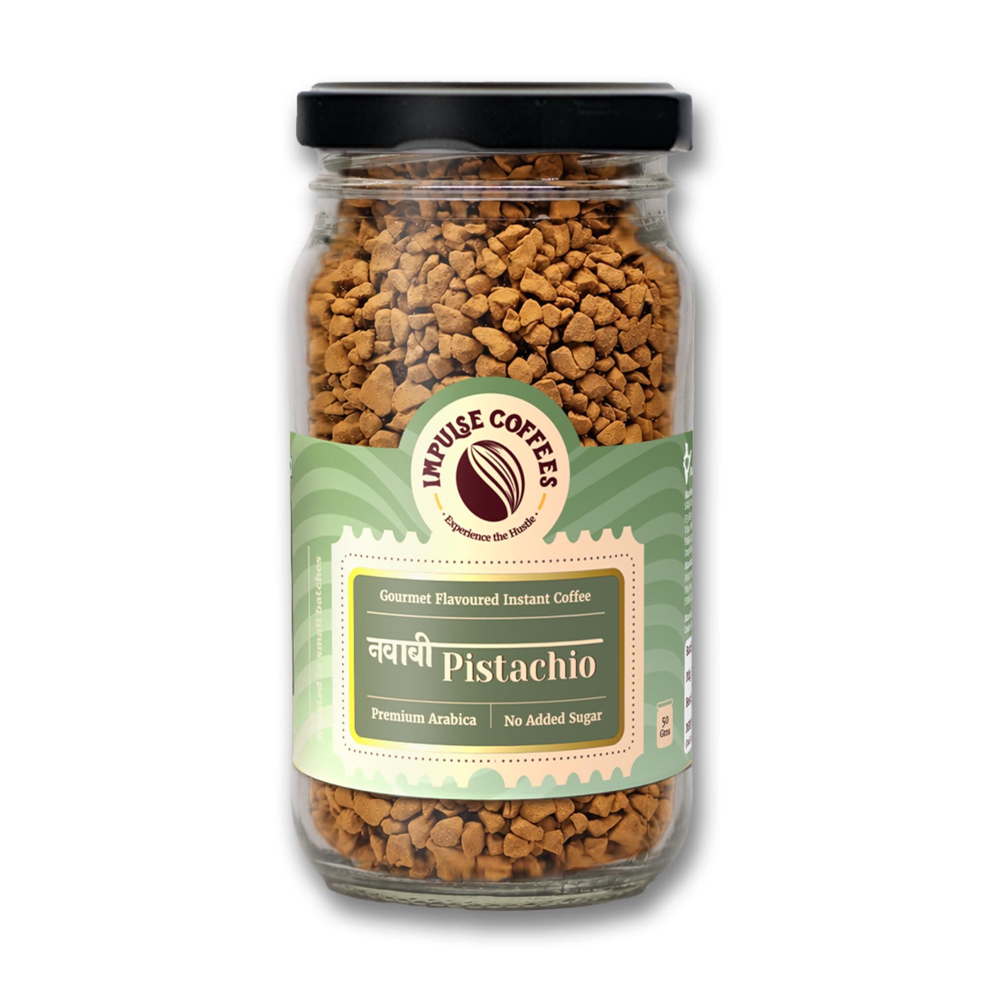 Impulse Coffees Nawabi Pistachio Instant Coffee Powder | Pistachio Flavour, Freeze-Dried Arabica, Smooth Taste, Rich Aroma | 50g