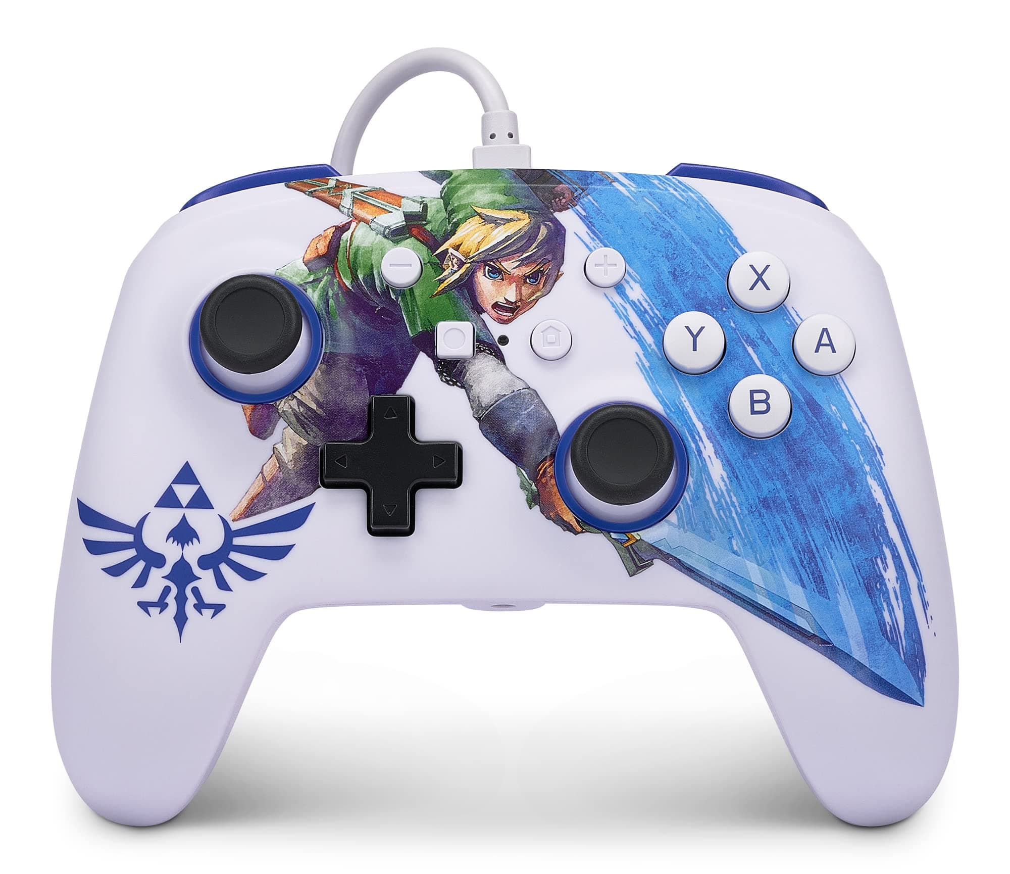 PowerA Enhanced Wired Gaming Controller for Nintendo Switch - Switch 2 - OLED Model - The Legend of Zelda, Master Sword Attack - White And Blue - Officially Licensed