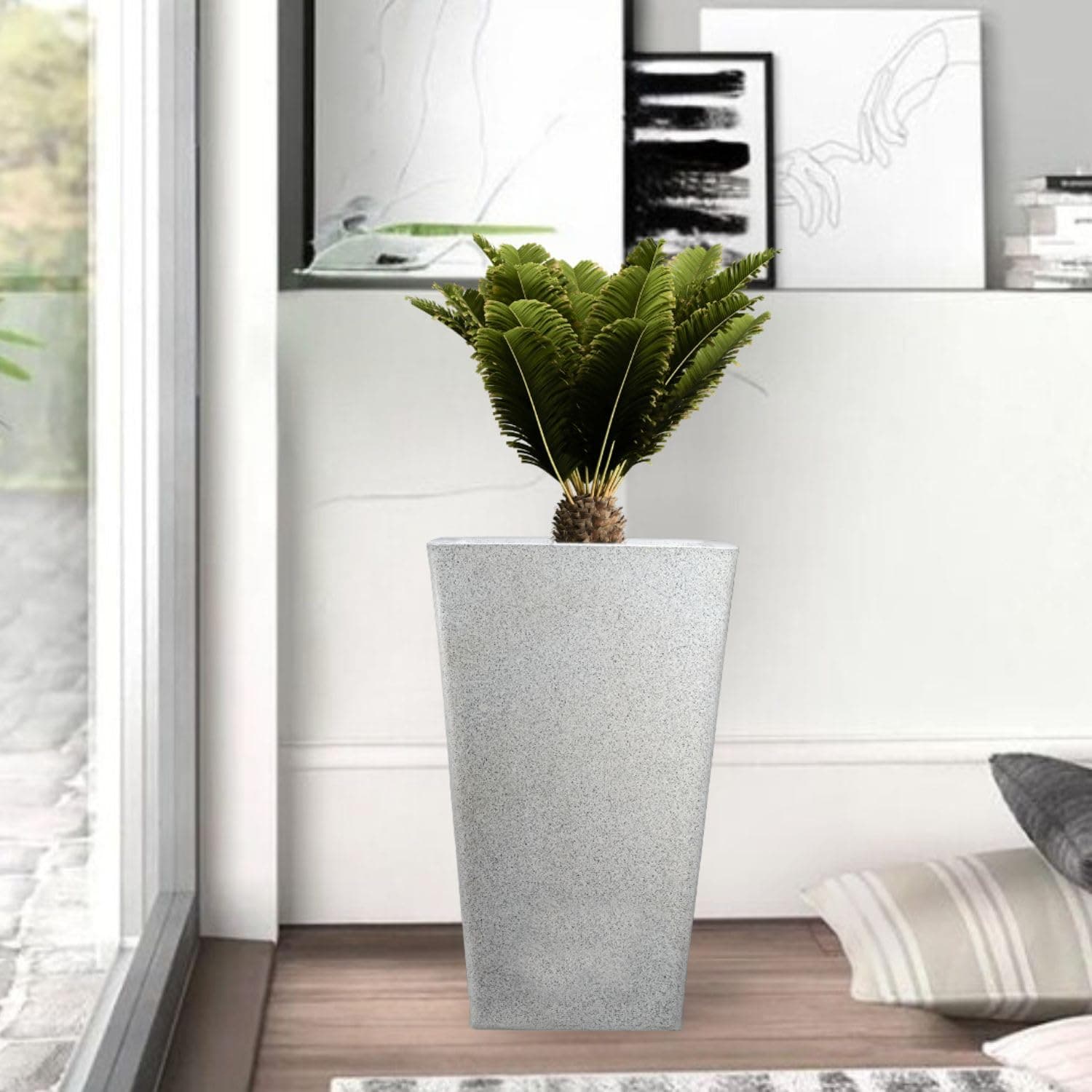 Amazon Brand - Umi Matrix (16X26) Inch Flower Pots Big Size Gamla Planter - Lightweight, Durable Outdoor & Indoor Planters, Perfect for Balcony & Terrace Gardens (White)