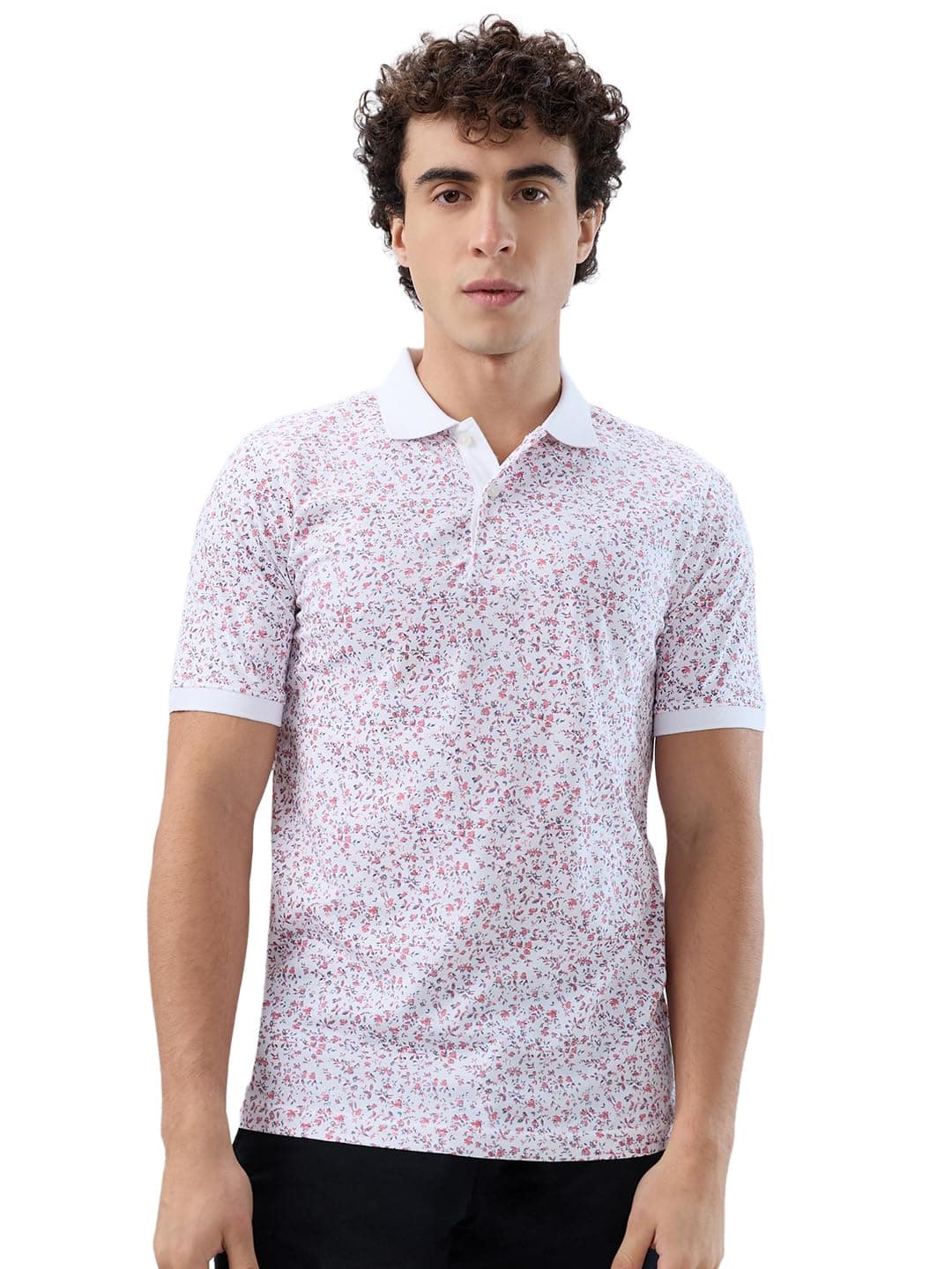 Raymond Men Modern Fit Print Pattern Pure Cotton Polo Neck Half Sleeve Casual T-Shirt