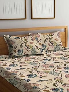 DECOMIZER 240 TC Microfiber Soft Cotton Printed Single Bed Bedsheet for Diwan Bed, Size 60 Inches X 90 Inches, 152 X 230 cm with 1 Large Size Pillow Covers Without Joint - Beige Anokhi