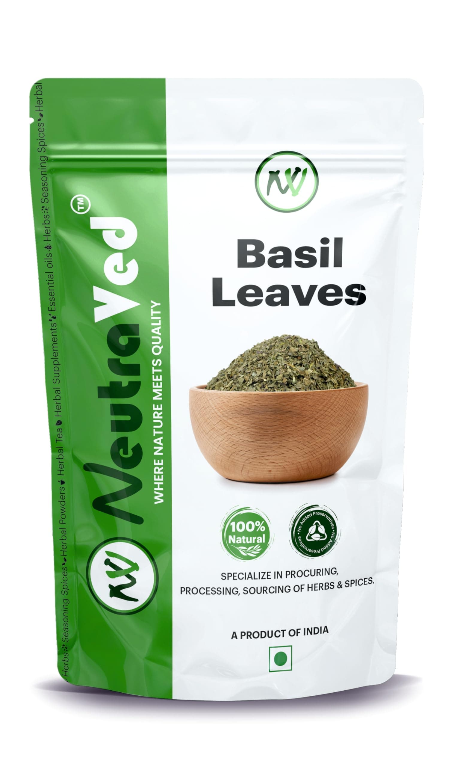 NeutraVed Basil Leaves Dried | 70 grams Resealable Pouch | Herbal Tea Preparation | Basil Leaves for Pasta & Pizza Seasoning | For Adding Aroma To Homemade Sauces
