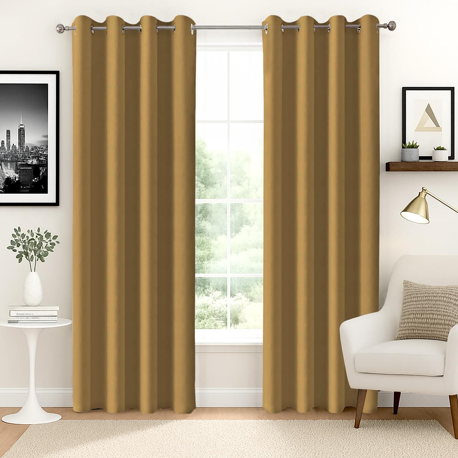 Homestan 90% Blackout Door Curtains 7 Feet Long Set of 2, Room Darkening Parda with Grommet Design for Home Decor (7x4 Feet, Mustard)