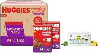 HUGGIES Wonder Pants Medium Size Diapers Monthly Pack (152 Count) & Mamaearth Natural Repellent Mosquito Patches For Babies with 12 Hour Protection,White,Pack of 1