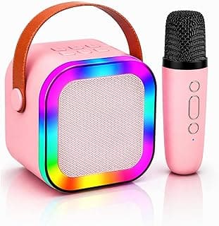 One94Store Portable Bluetooth Speaker 10W with Wireless Karaoke Mic, Bluetooth 5.1, 8H Playtime, 5 Voice Change Effects, RGB LED Lights, TF Card Support, Type-C Charging, Mini Wireless Speaker-Pink