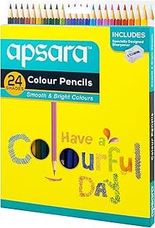 Apsara Colour Pencils | Brilliant colours | Hex Shape | Easy Grip | Superior lead quality | School & college use (24 Full Size)