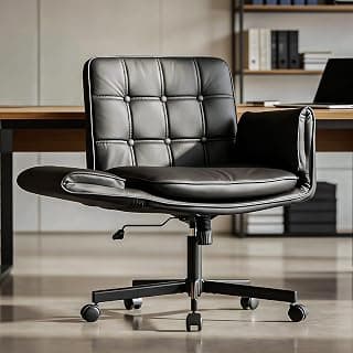 DROGO Zen Atora Ergonomic Criss Cross Legged Office Chair for Work with 5 Gear Armrest & Wide Thick Cushion Seat | PU Leather Computer Chair with Adjustable Height, Recline & Heavy Metal Base (Black)