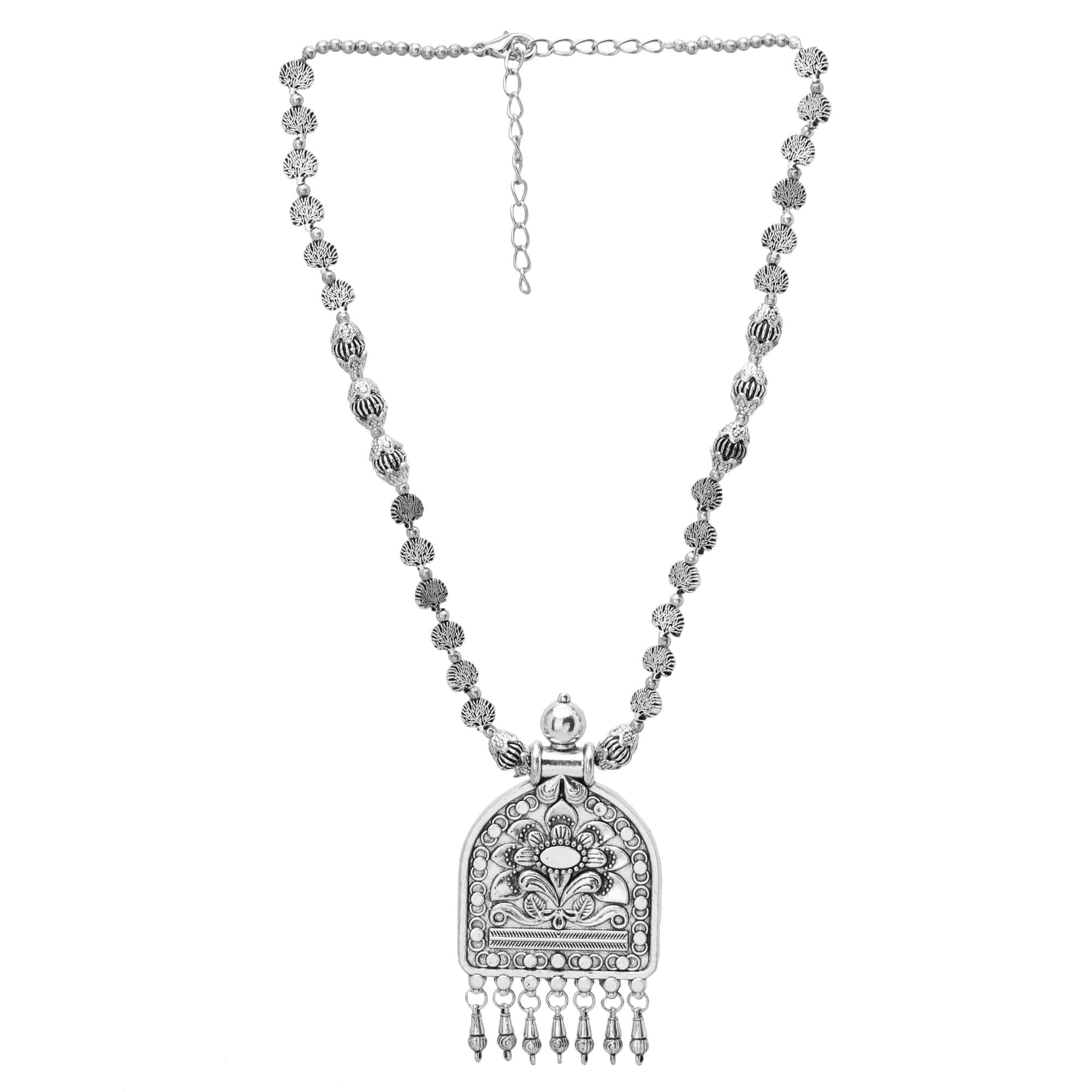 Shreyadzines Modern Collection Oxidized German Silver Statement Pendant Necklace for Women and Girls