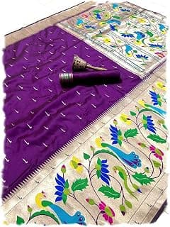 Pandadi Saree Woman's Pure Kanchivram Paithani Silk Saree with Blouse Piece.