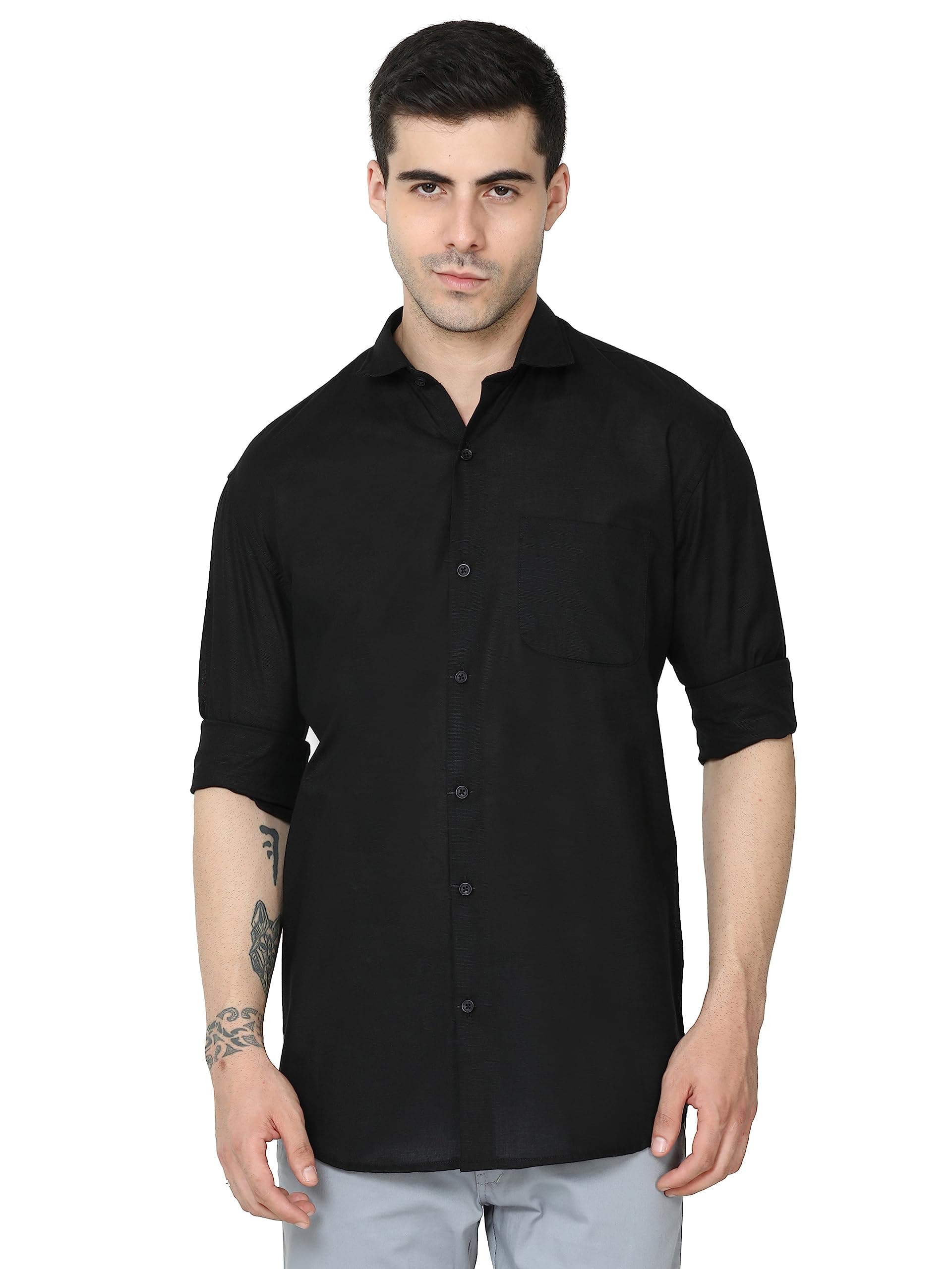 Miraan Men's Linen Cotton Long Sleeve Casual Regular Fit Shirt (Siglinen)
