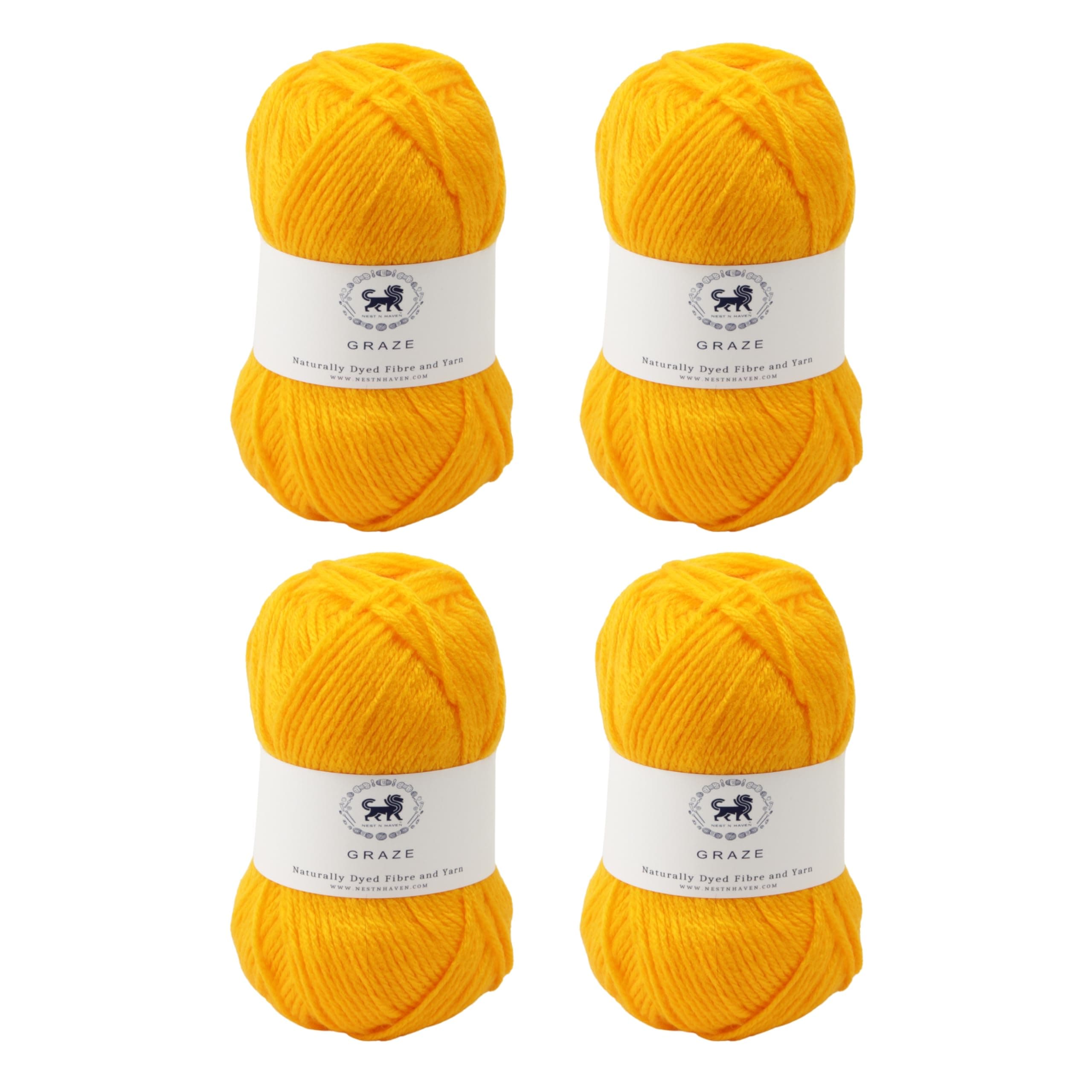 Nestnhaven Acrowools Graze Hand Knitting and Crochet Yarn 400 Grams Pack of 4 Balls - 100gms Each Shade no - NNHG007 (Sunset Yellow/Dark Yellow)