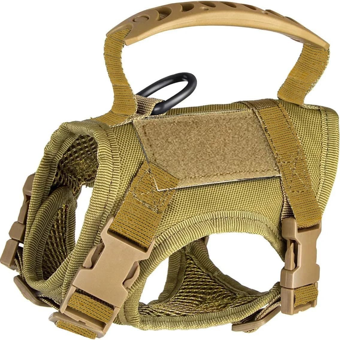 TruBest Tactical Cat Small Dog Harness with Escape Proof Adjustable Pet Vest Harness, Soft Mesh with Control Handle, Gift with Patch Military Style Harness (Large,Khaki)
