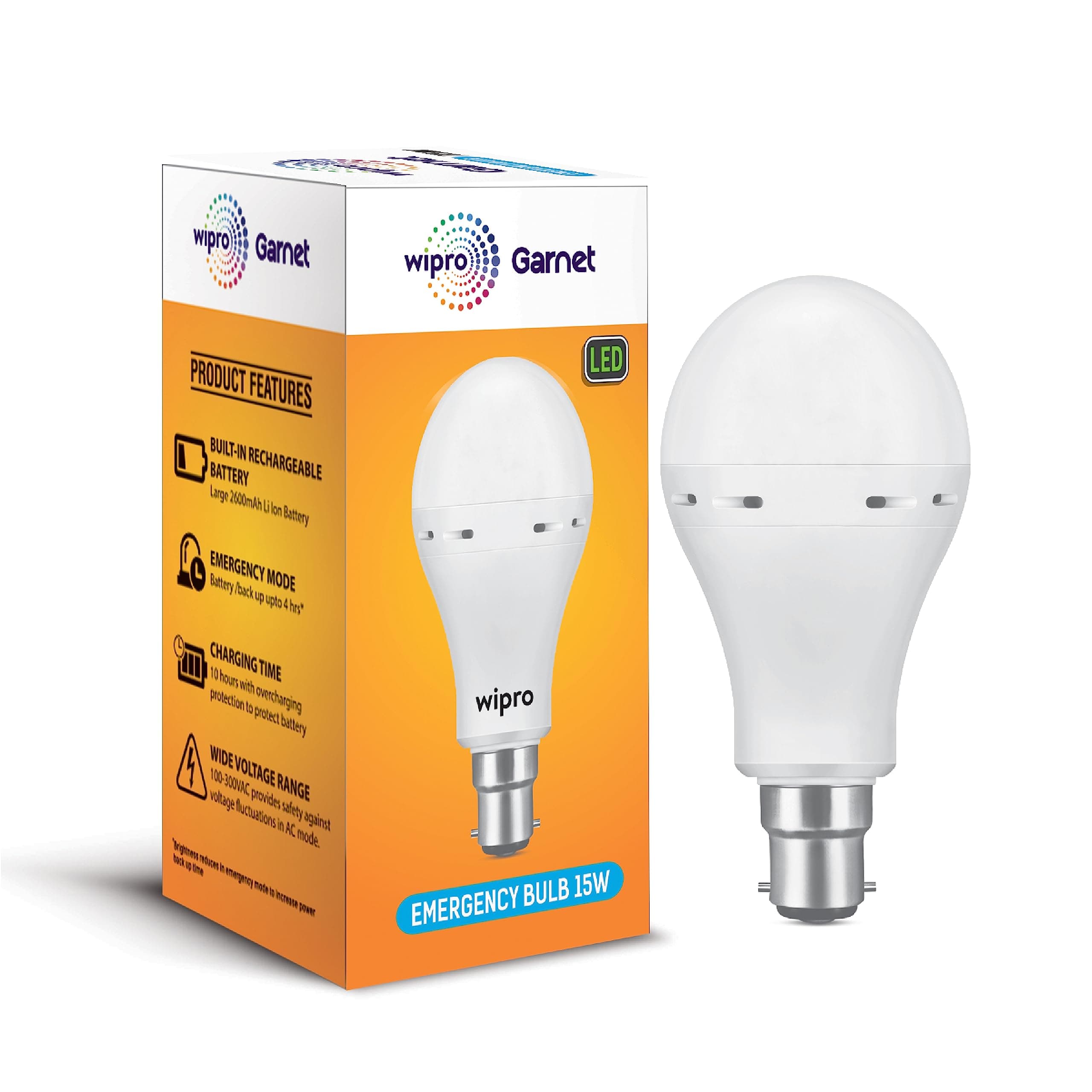 wipro Garnet 15w Rechargeable Emergency Inverter LED Bulb, Coolwhite (Pack of 1)