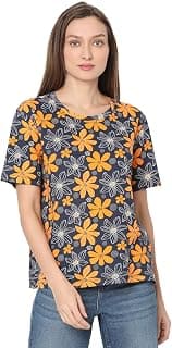 VERO MODA Women Pure Cotton Regular Floral Printed Round Neck T-Shirt