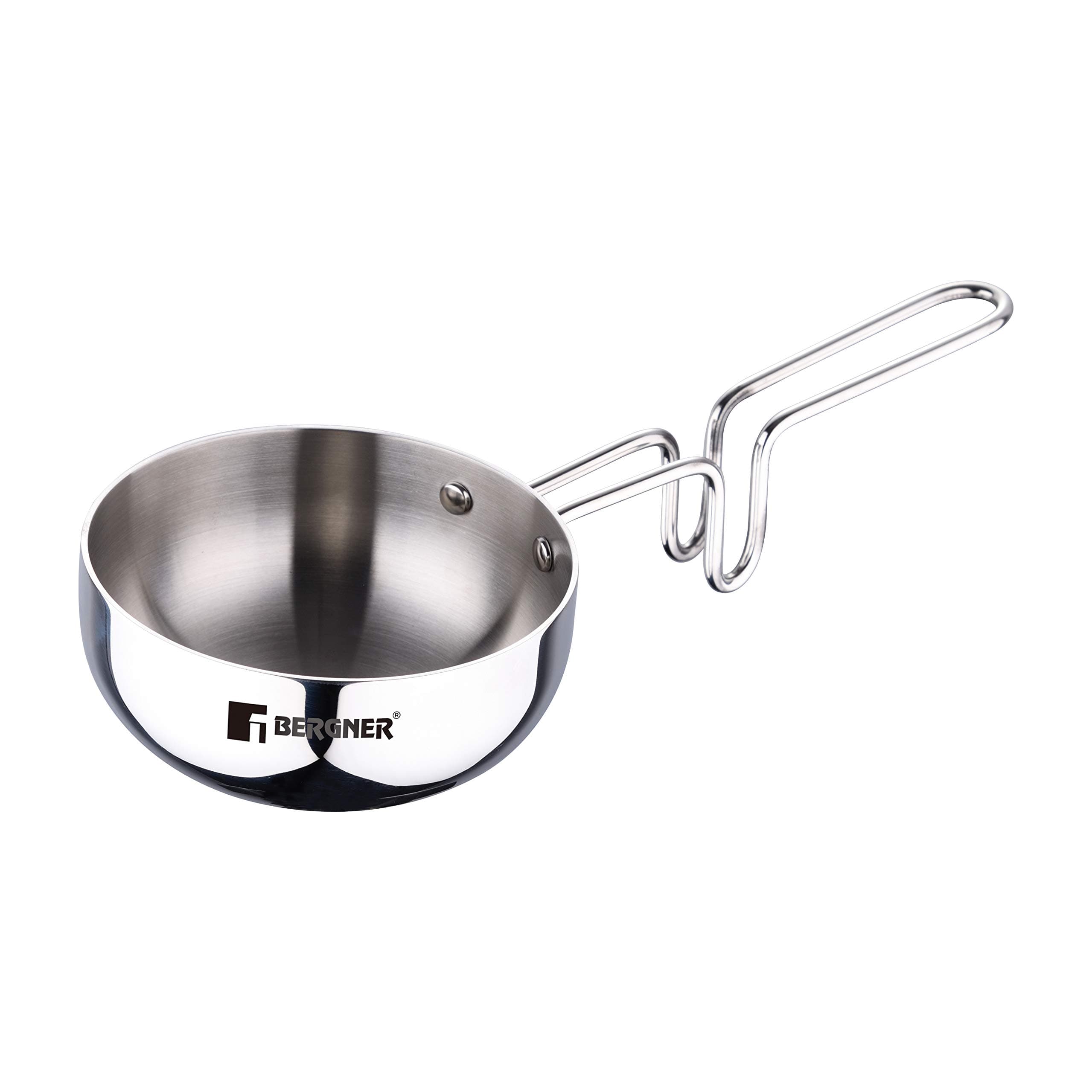 BERGNER Argent Triply 12cm Tadka Pan, 500ml Capacity, for Spice Tempering/Seasoning, Laser-Etched Measuring Scale Inside, Consumes Less Oil, Healthy Cooking - Induction and Gas Stove Ready