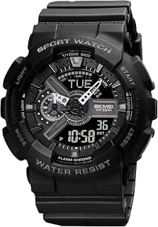 SKMEI Men's Digital Sports Watch, LED Round Large Face Analog Quartz Wrist Watch with Multi-Time Zone Waterproof Stopwatch - 1834