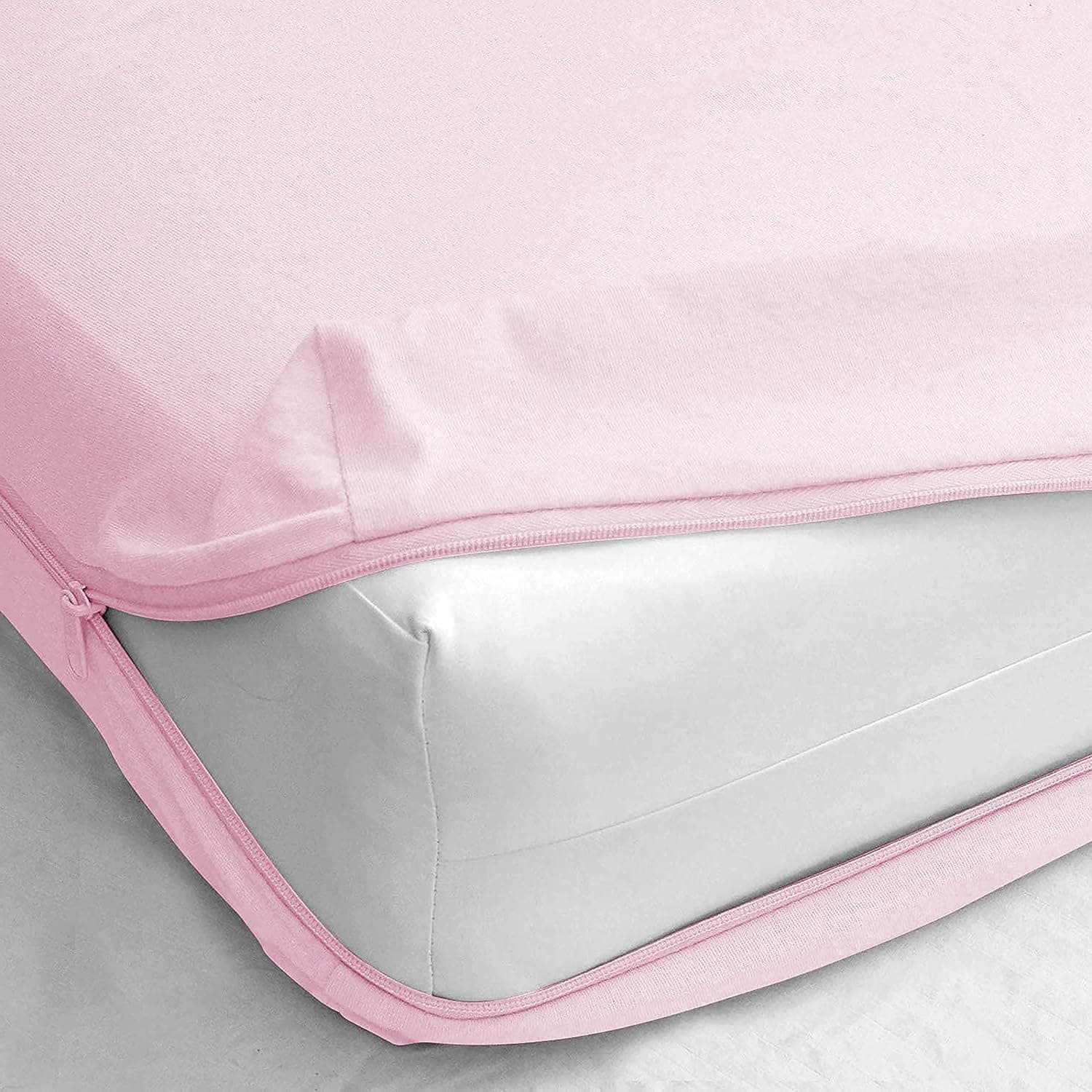 Mattress Protector with Zipper, King Size (75x72 Inches)_with 8 Inch Drop Pink, Zippered Mattress Encasement, Six-Sided Waterproof with Zip (King_75x72_8, Pink)