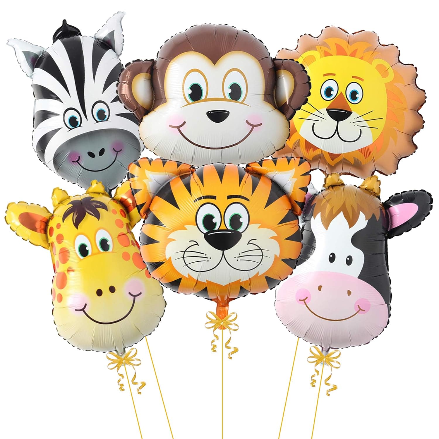 Rozi Decoration Safari Animal Balloons Set, Jungle Theme Party Decorations with Lion, Tiger, Zebra, Giraffe Characters, Birthday Party Supplies, Foil Mylar Balloons