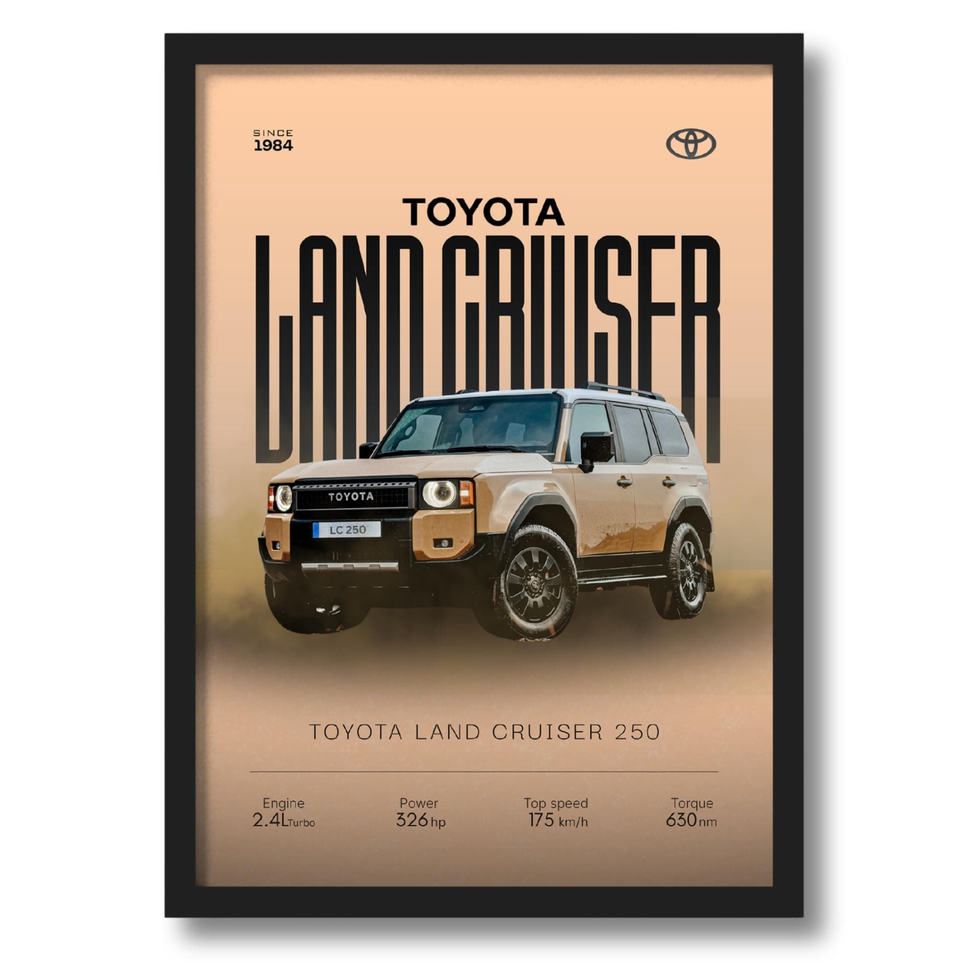 ArtAction Toyota Land Cruiser 250 Wall Frame Poster | A4 Size | Synthetic Wood Frame with Plexiglass | Premium SUV Poster Art for Bedroom, Living Room, or Office | Car Decor Gift for Men & Boys