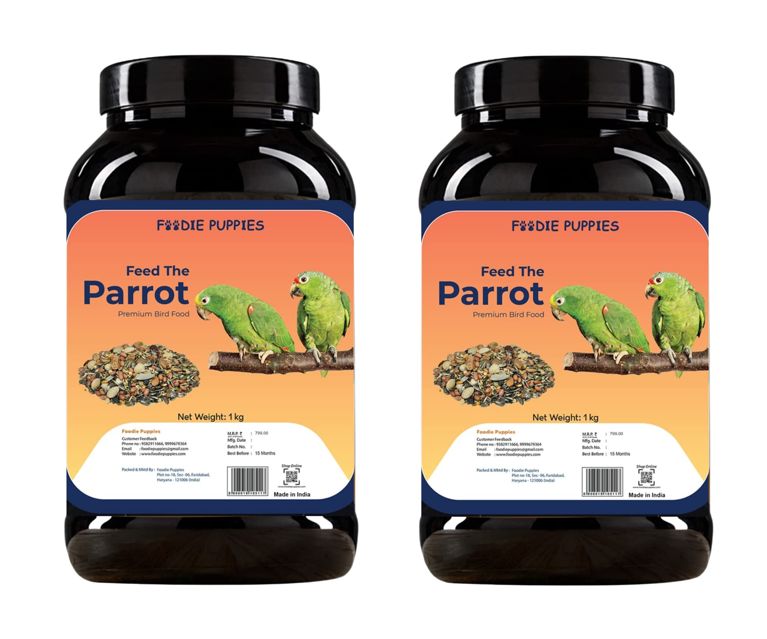 Foodie Puppies Bird Food for Big Parrots, 2 Kg | Mix Seeds | Premium Natural and Healthy | Daily Birds Food (Big Parrot 1 KG - Pack of 2)