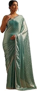 Soch Womens Powder Blue Fendy Organza Embellished Saree With Stone Work