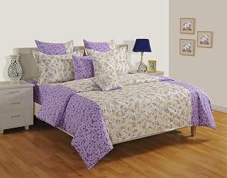Swayam Pure Cotton King Bedsheet with 2 Pillow Covers | Size 108 x 108 inch | 160 TC | Floral Design | Soft Breathable Bed Sheet | Comfortable & Durable for Bedroom - Cream & Purple