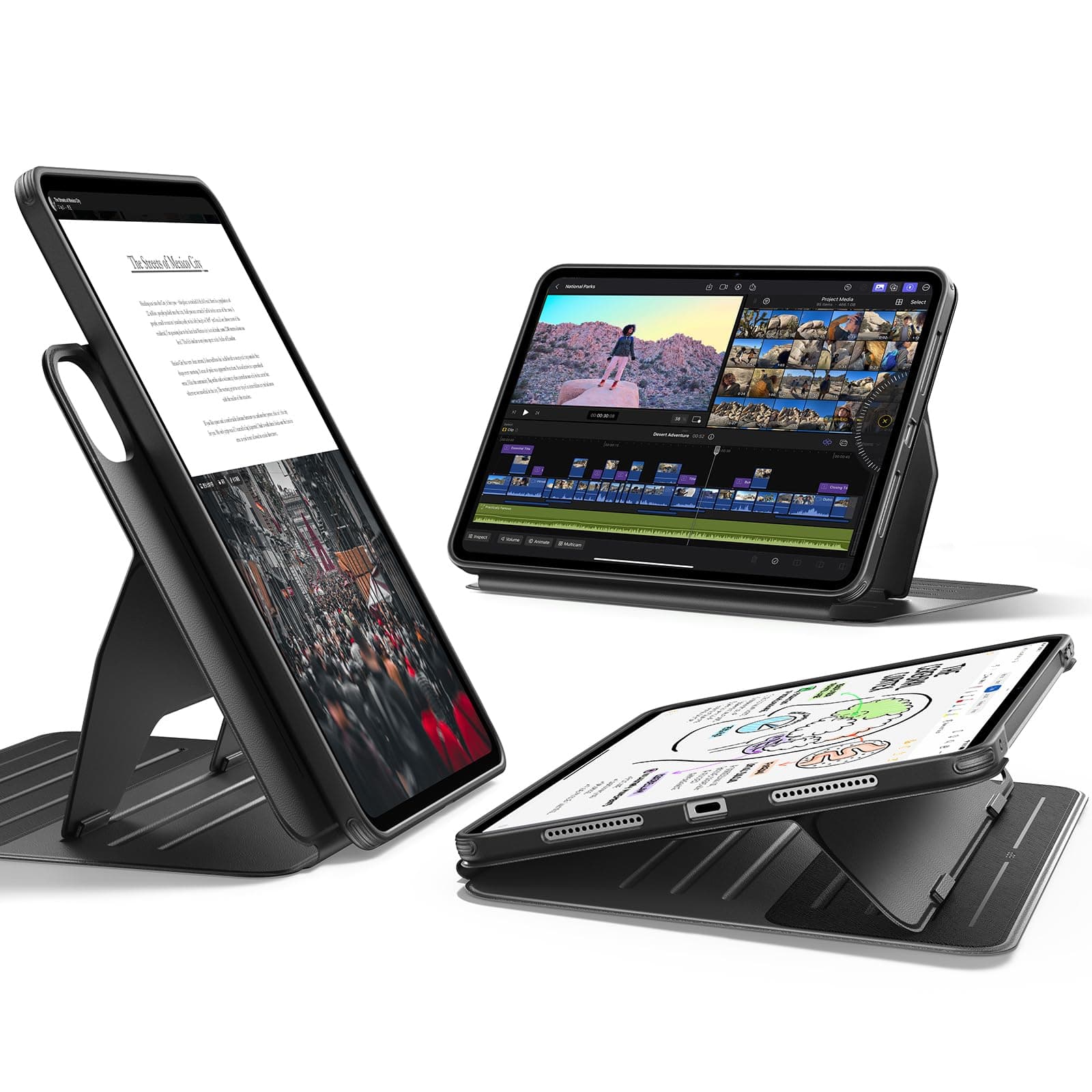ESR for iPad Pro 11 Inch Case (M5/M4) Cover 2025/2024, Rotating Case with Removable Magnetic Cover, Adjustable Portrait/Landscape Stand, 9 Standing Angles, Shift Series, Black