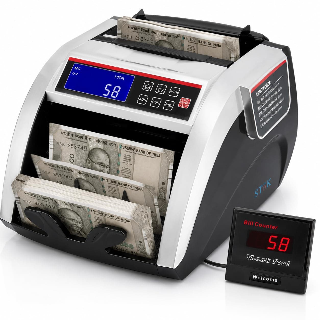 SToK (ST-MC03) Business Grade Note Counting Machine with Fake Note Detection and Latest UV/MG/IR Sensors Technology (1 Year Offsite Warranty)