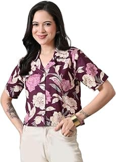 Women Cotton Short Shirt Floral Printed Button Down Crop Top | Half Sleeve Collared Neck Casual Summer Home & Office Wear Top