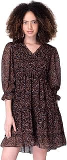 FabAlley Women Brown Floral Waist Cut Out Dress