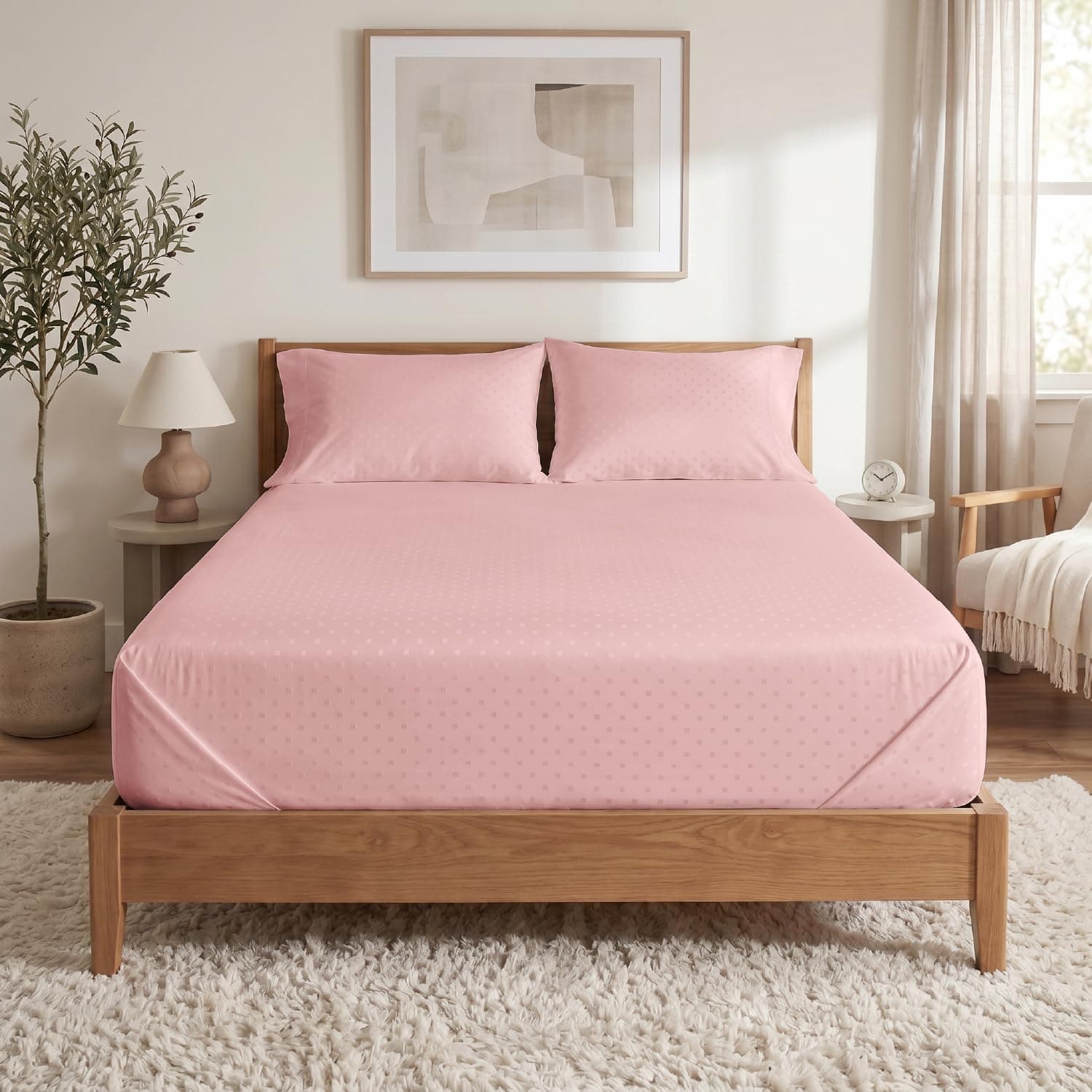 Blue Dahlia 100% Cotton, King Size/Double, Bedsheet (108" x 108") + 2 Pillow Covers, Silky Smooth Feel, 300TC Dotted Premium Bedsheet, Colour: Soft Pink