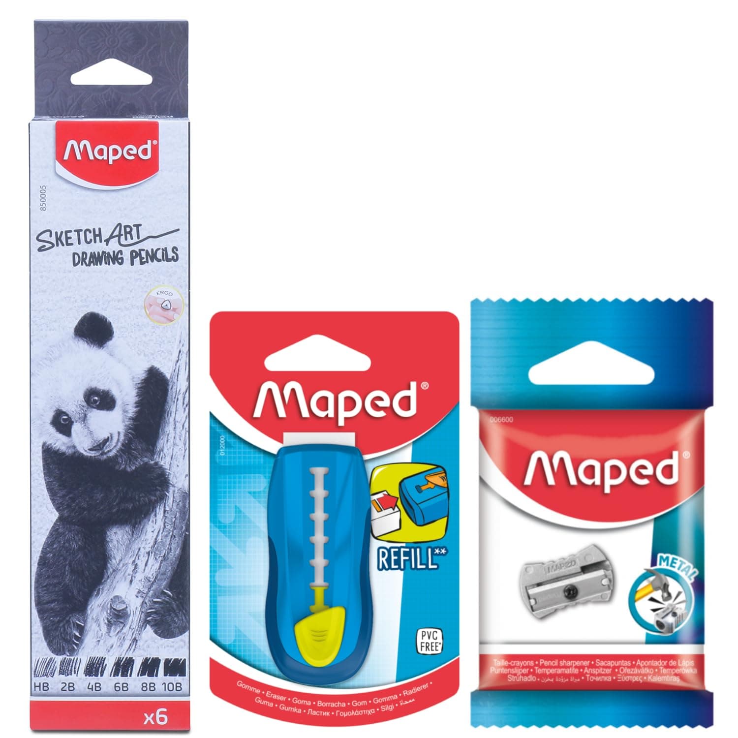 MAPED Sketching Kit- 8pcs|Sketching And Shading Pencils|Break Resistant And Super Dark Leads|Big Eraser And Big Sharpener|Eraser With Sheild And Long Lasting Metal Sharpener|Drawing Pencils
