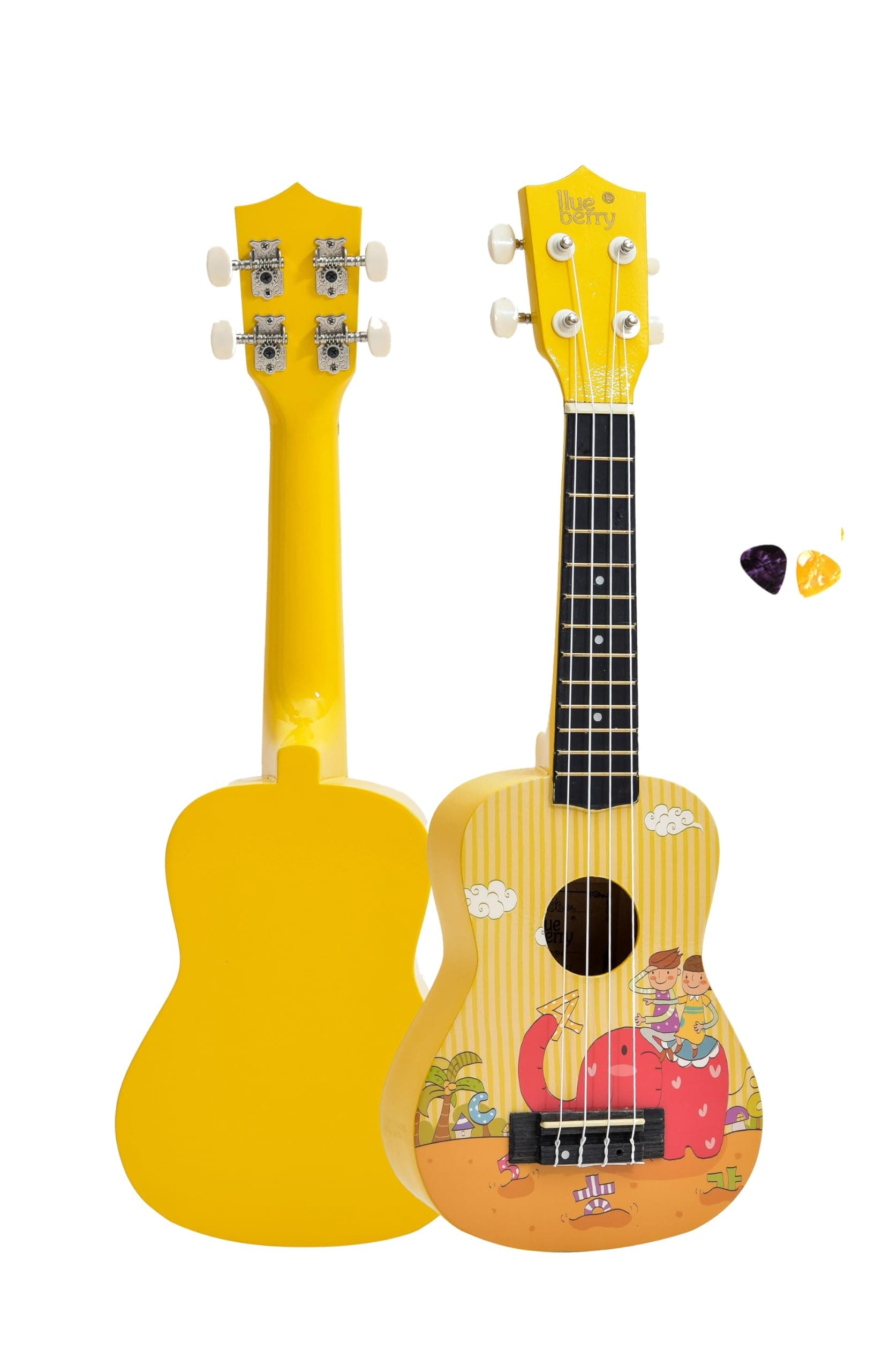 BLUEBERRY UK-42 Gajraj Soprano Ukulele Aquila String Body Sapele and Mahogany, Gloss Finish with 2 Picks - 21 Inch (Bright Yellow)