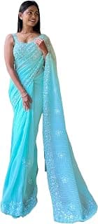 Pandadi Saree Women's Crushed Sequence Georgette Saree With Unstitched Blouse.
