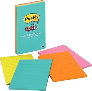 Post-It Super Sticky Notes, 4" x 6", Miami Collection, 4 Pads per Pack, 45 Sheets per Pad, Lined (4621-SSMIA)