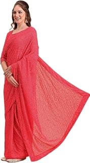 Kashmora Pink Pure Georgette Fully Jaal Sequinned Party Celebrity Saree with Unstitched Blouse Piece for Women | Elegant Design | Ideal for Weddings, Parties & Special Occasions(NEW-SABYASACHI-PINK)