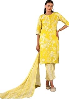 W for Woman Floral Calf Length Cotton Woven Women's Kurta Pant Dupatta Set