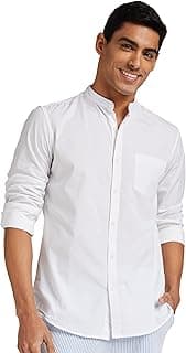 Amazon Brand - Symbol Men's Cotton Shirt | Chinese Collar | Casual | Plain | Full Sleeve | Summer - Regular Fit (Available in Plus Sizes)