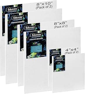 Eduway® Canvas Board for Painting- (4"x4", 8"x8", 8"x10") 2 pcs each | Premium Quality 7Oz Pre-Primed Cotton Canvas Board for Artists & Beginners | Ideal for Acrylic, Oil, Gouache, Pastels Colors ( Pack of 6) (10x10,20x20, 20x25 cms).
