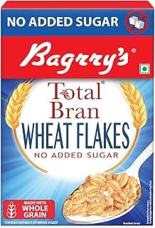 Bagrry's Total Bran Wheat Flakes - No Added Sugar 500gm Box | Premium Sharbati Wheat | High Fibre | Helps Manage Weight | Whole Grain Flakes