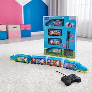 Peppa Pig Theme RC Train Toy for Kids, Remote Control Express Train with Lights and Sounds, Rechargeable EMU Model Train - Indoor Game- Birthday Gift for Boys & Girls Ages 3+, Light Blue