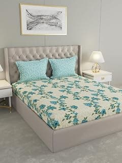 Raymond Home Mystique Double Bedsheet 110 TC, Cotton Rich Bedsheet with 2 Pillow Covers (Queen, Blue)