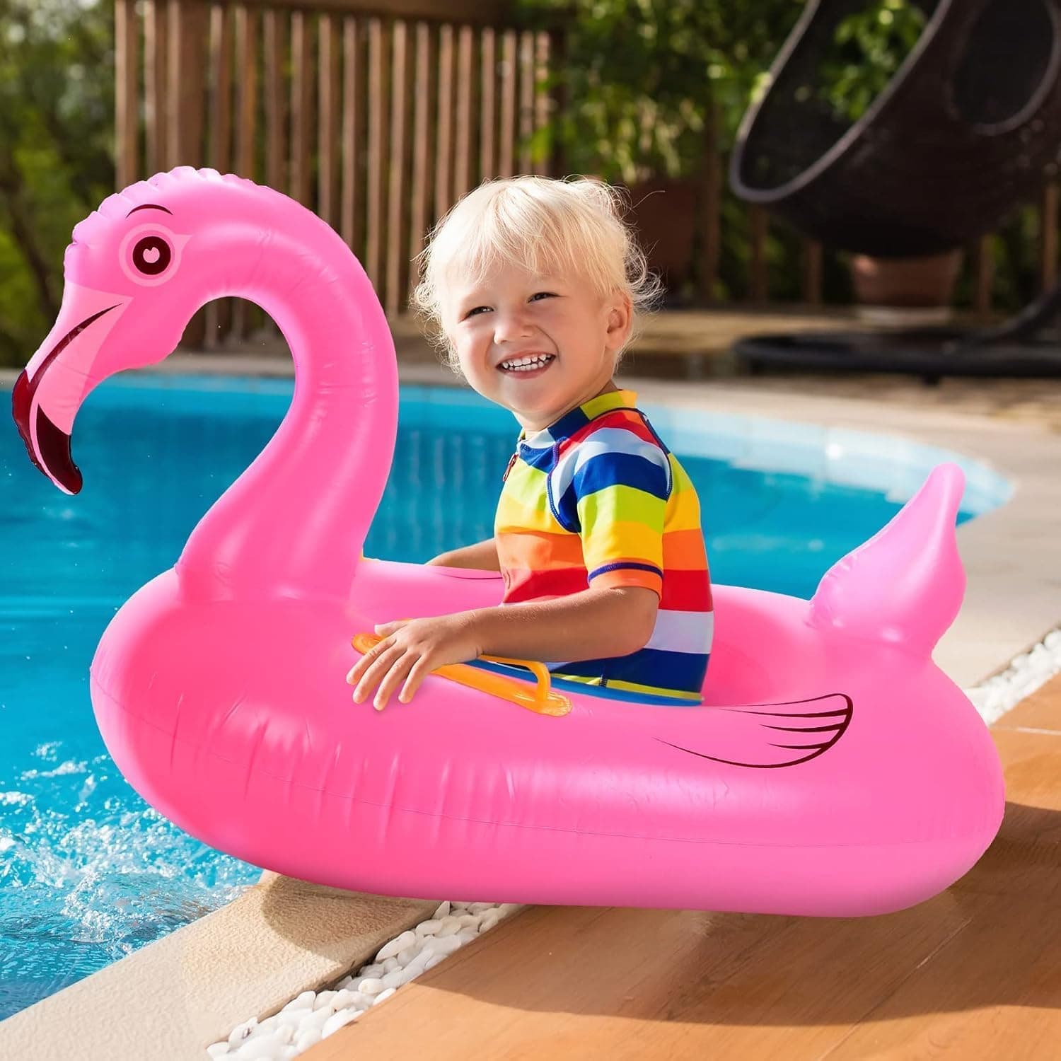 Swim Ring for Kids Inflatable Swimming Pool Tube for 1-5 Years Baby Girl Boys Inflatable Swimming Safety Tube (Small Flamingo)