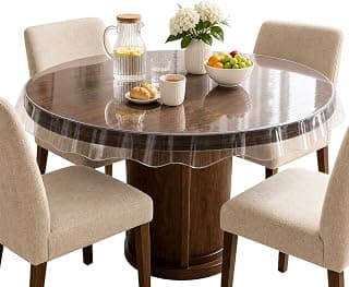 CASA-NEST PVC Waterproof 4 Seater Round Transparent Table Cover Without lace,Size= 60 inches Diameter,Round Table Cover,Pack of 1 pc